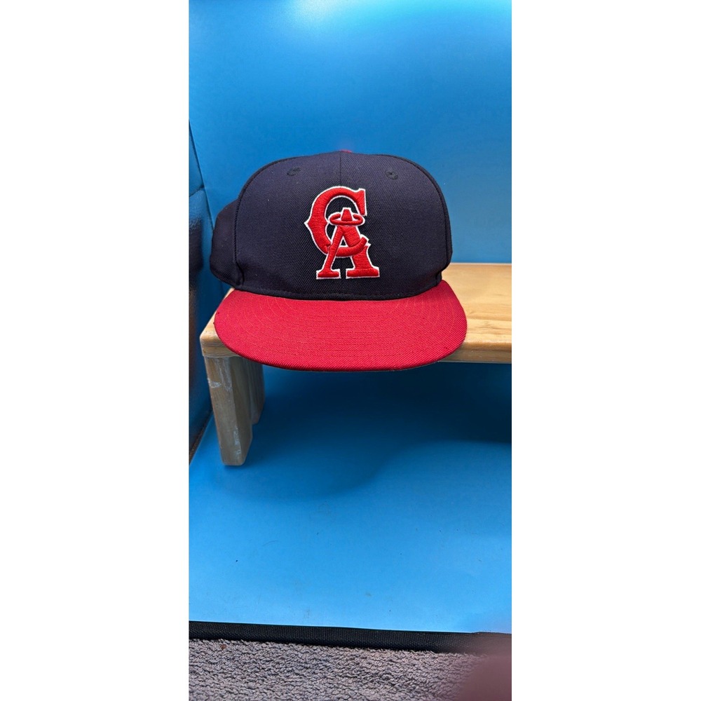 Retro New Era 59FIFTY California Angels MLB Baseball Fitted Hat Blue/Red 7 1/4